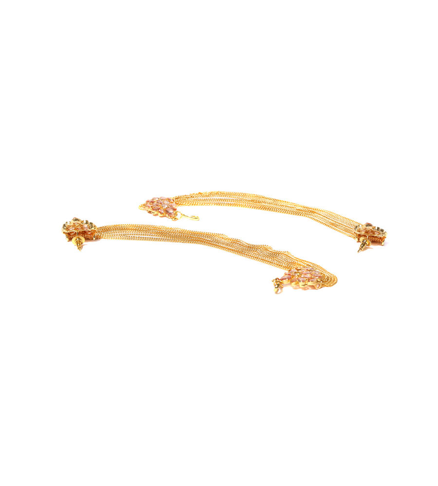 YouBella Gold-Toned Teardrop Shaped Studs with Ear Chains